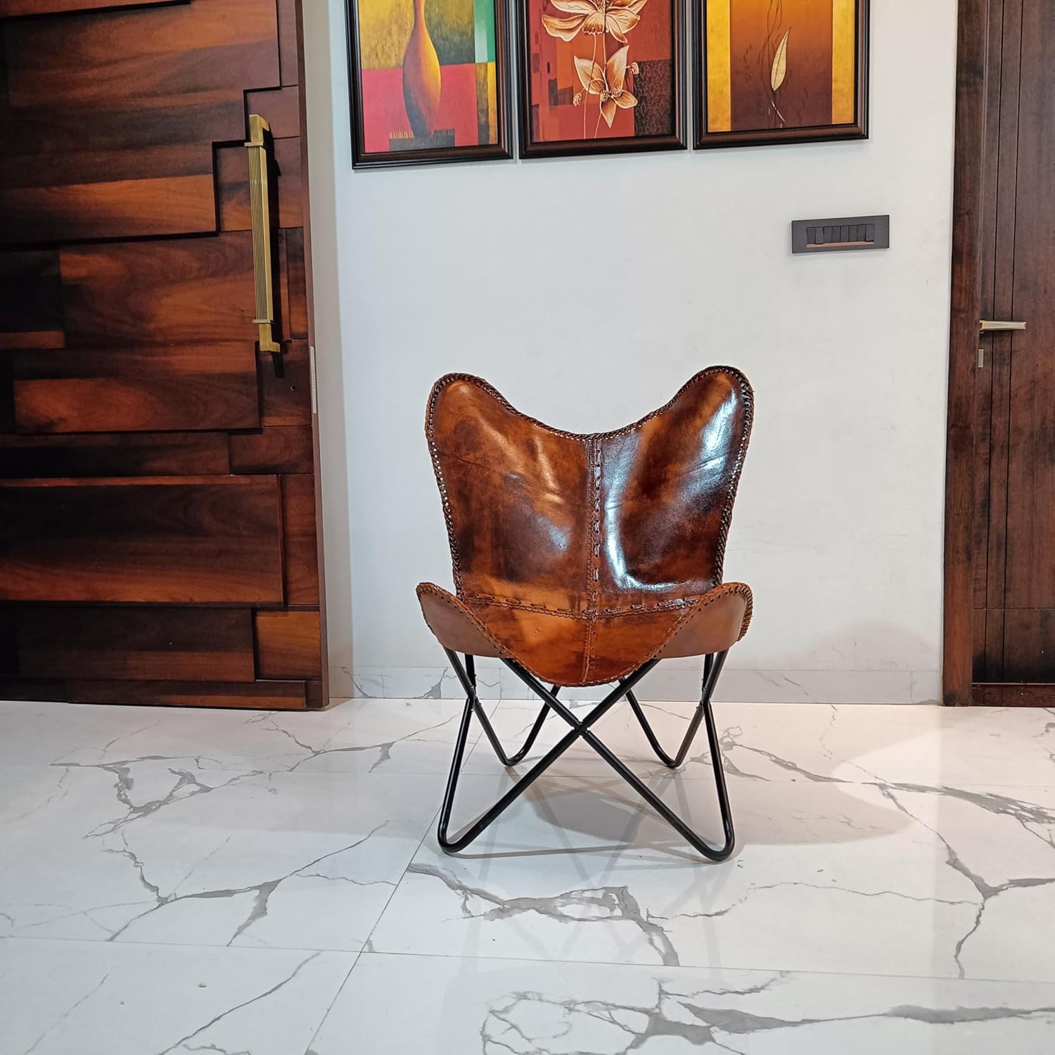 Vintage Leather Antique Butterfly Chair for Relaxing Folding Chair for Home