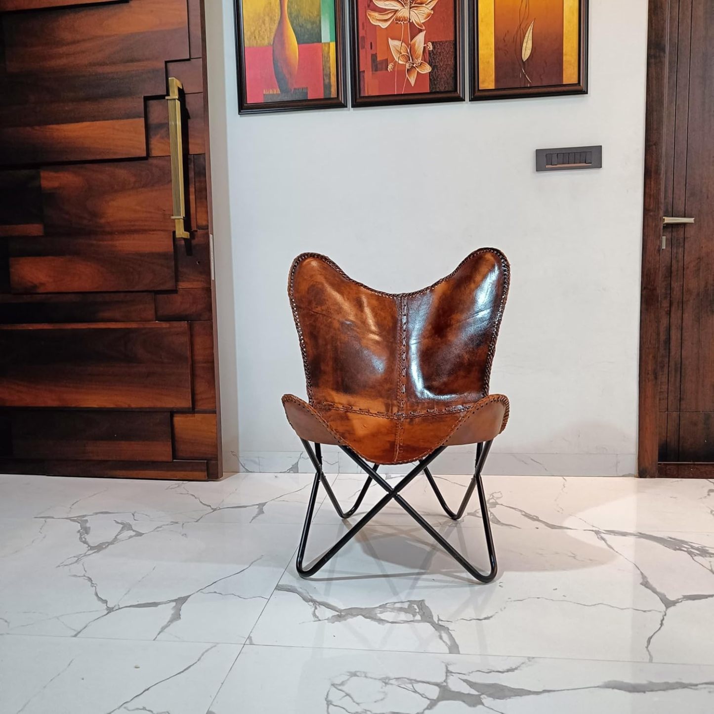 Vintage Leather Antique Butterfly Chair for Relaxing Folding Chair for Home