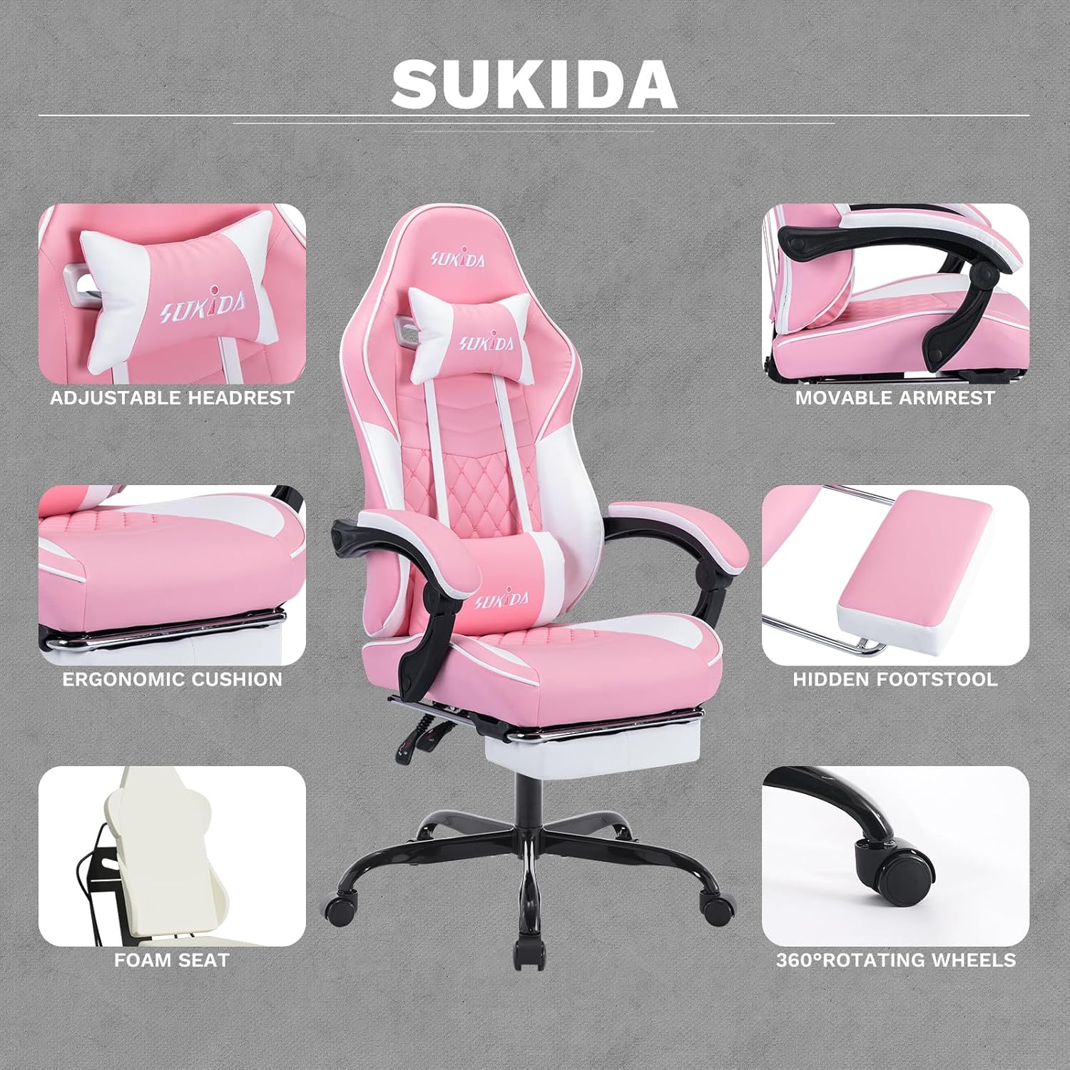 Video Chairs Gaming Chair Adults Massage Swivel Height Adjustable Headrest