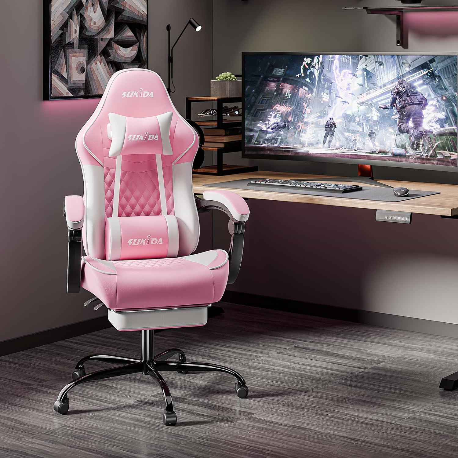 Video Chairs Gaming Chair Adults Massage Swivel Height Adjustable Headrest