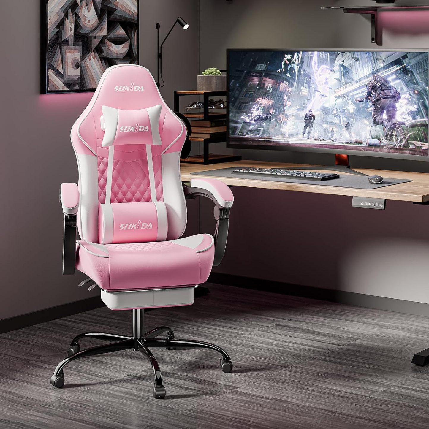 Video Chairs Gaming Chair Adults Massage Swivel Height Adjustable Headrest