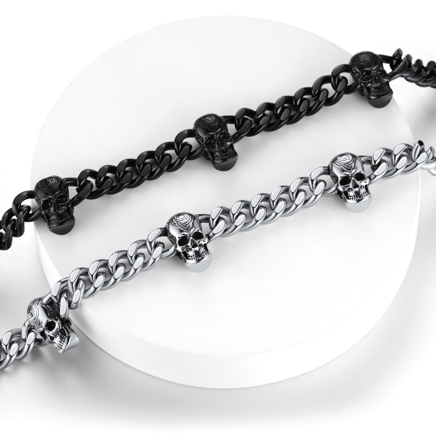 Skull Barbed Wire Cuban Chain 316L Steel