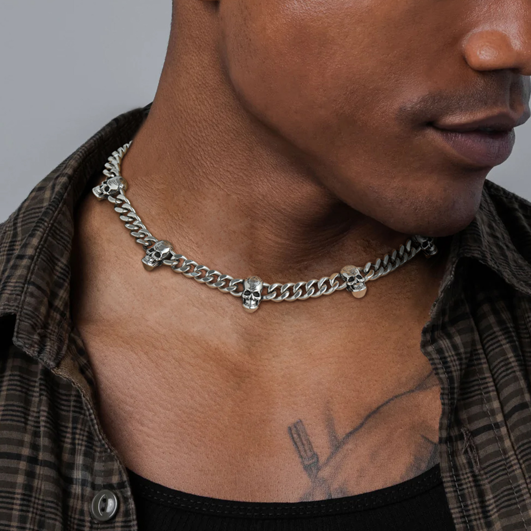 Skull Barbed Wire Cuban Chain 316L Steel