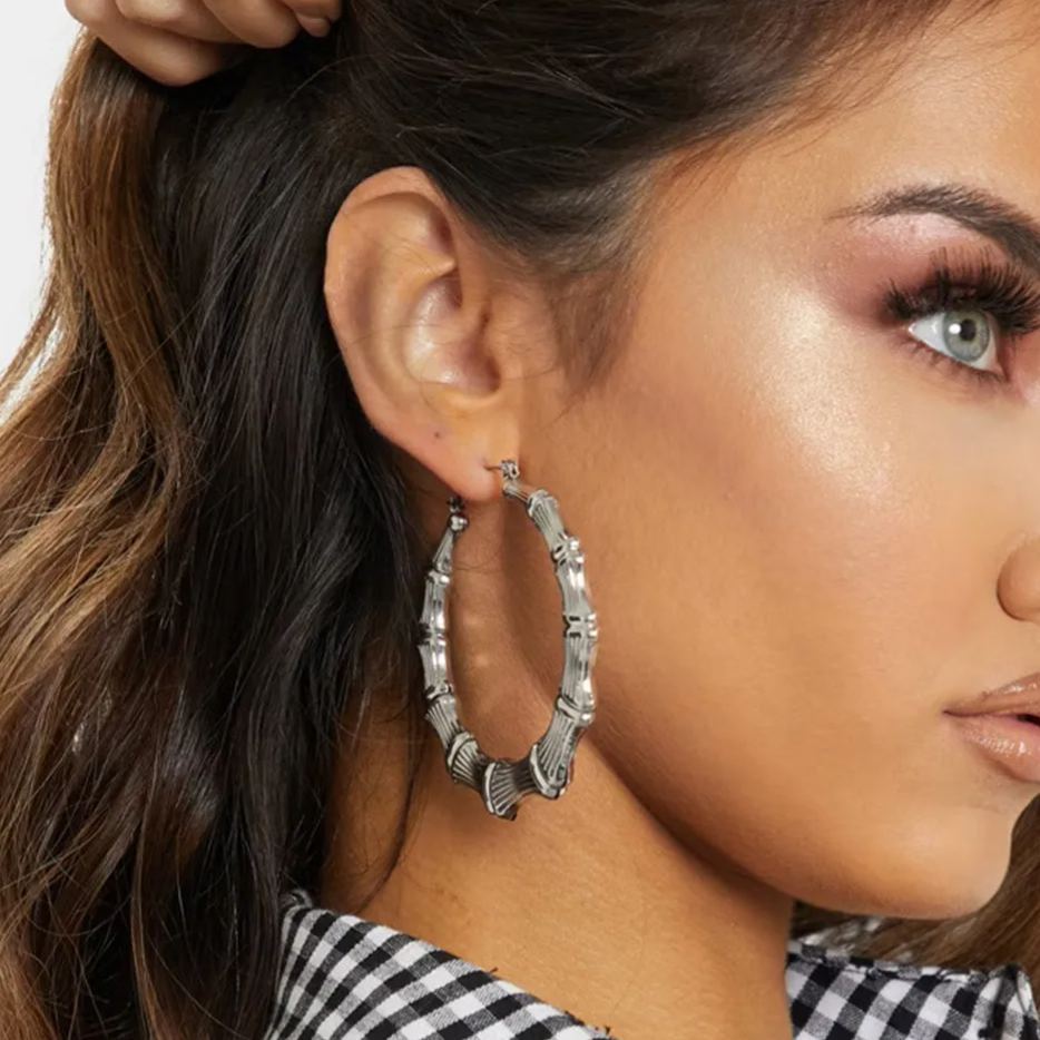 Bamboo Hoop Earrings Vintage Huggie