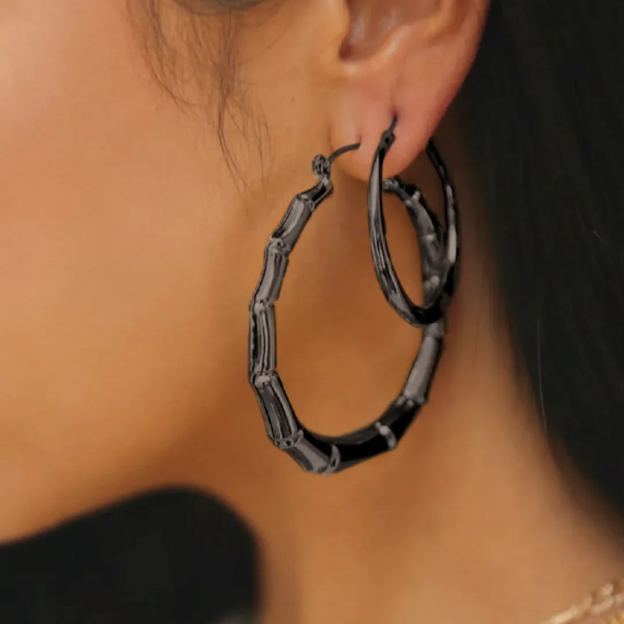 Bamboo Hoop Earrings Vintage Huggie