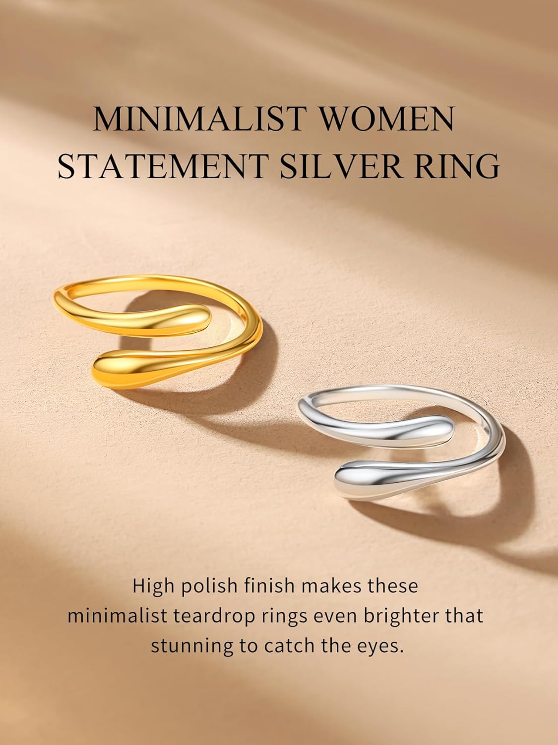 Gold Dainty Teardrop Ring Open Adjustable Band Ring