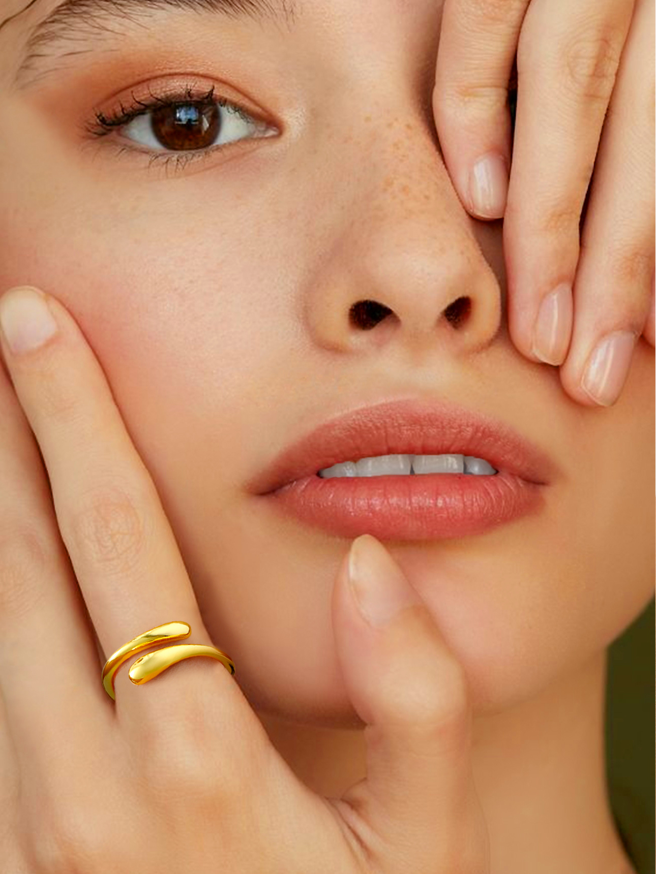 Gold Dainty Teardrop Ring Open Adjustable Band Ring