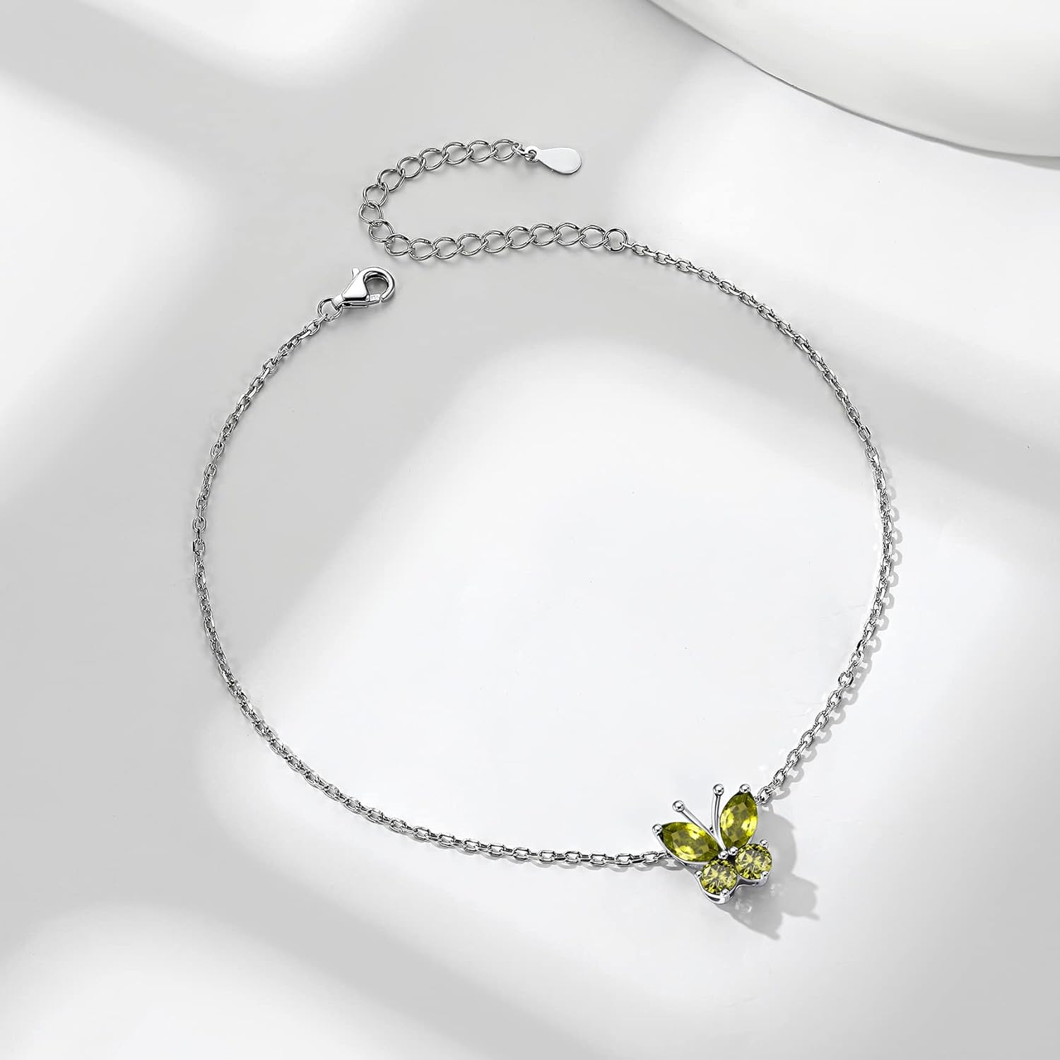 August Peridot Butterfly Birthstone Anklet