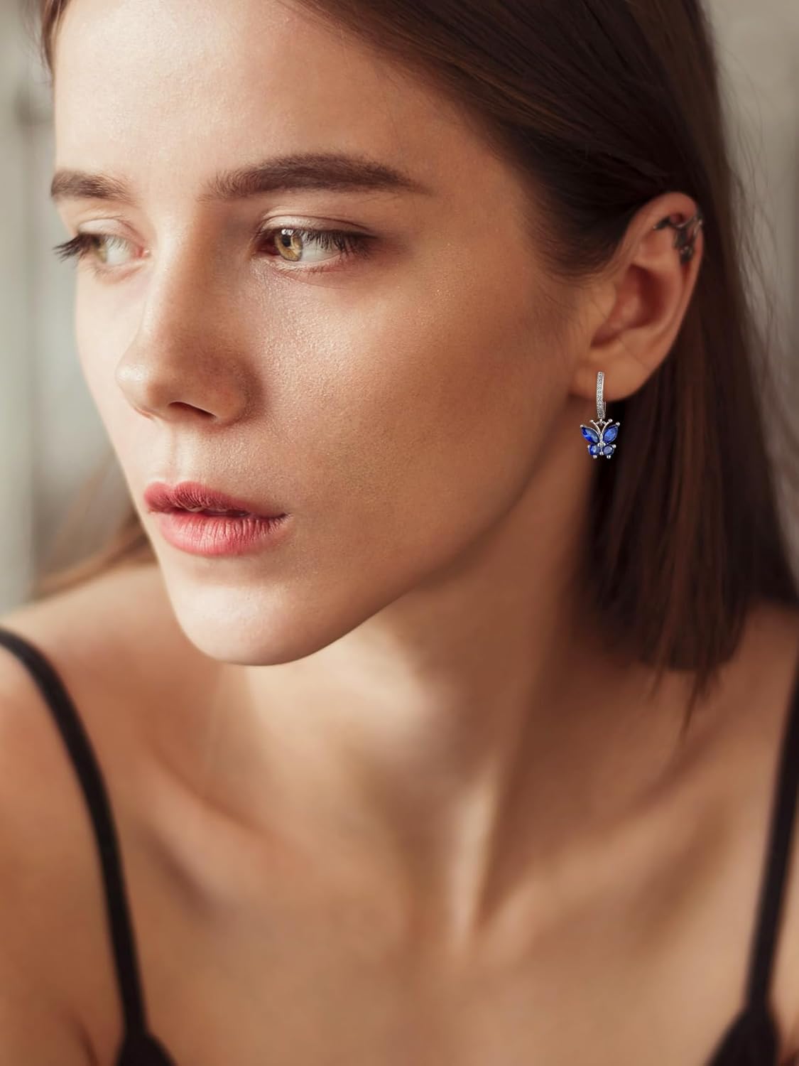 September Sapphire Dangle Butterfly Birthstone Studs Earrings