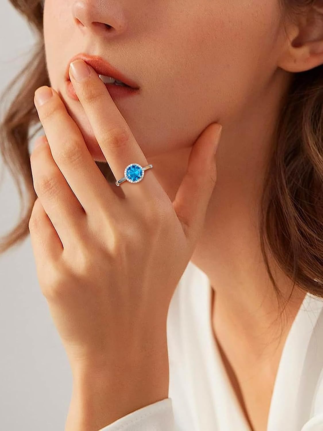 December Blue Topaz Round Diamond Open Bands Cubic Zirconia Rings