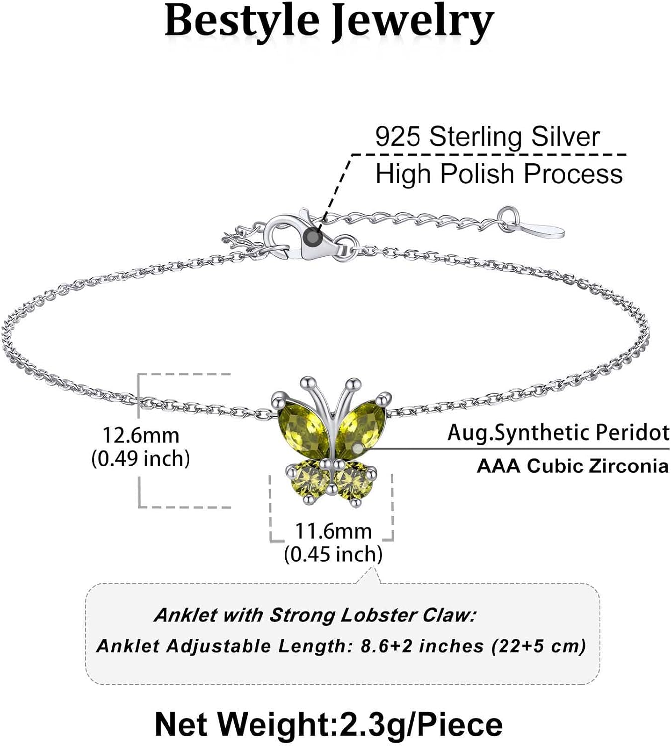 August Peridot Butterfly Birthstone Anklet