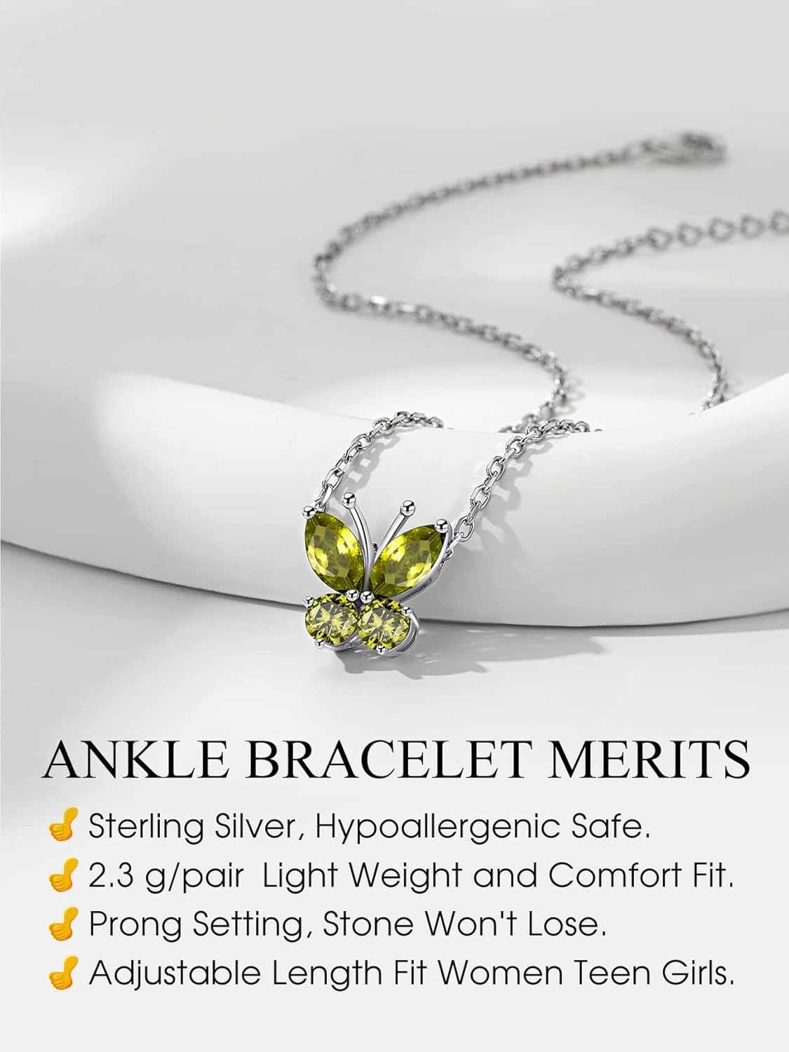 August Peridot Butterfly Birthstone Anklet