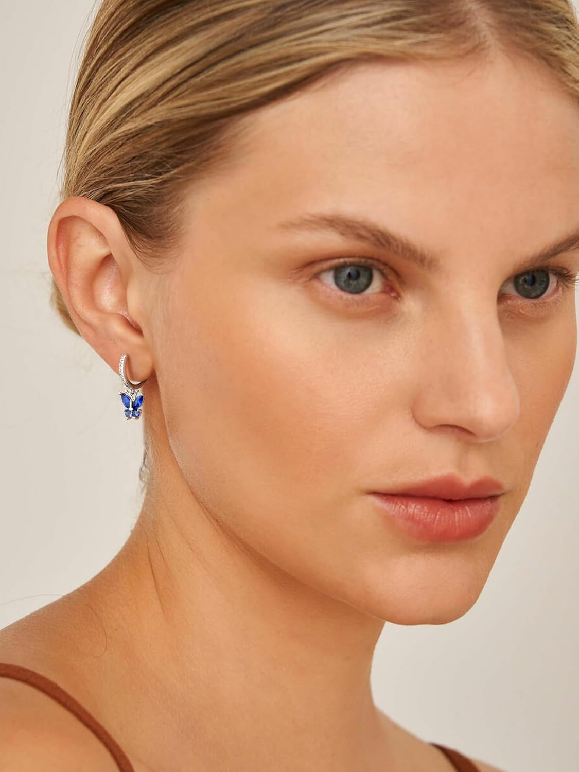 September Sapphire Dangle Butterfly Birthstone Studs Earrings