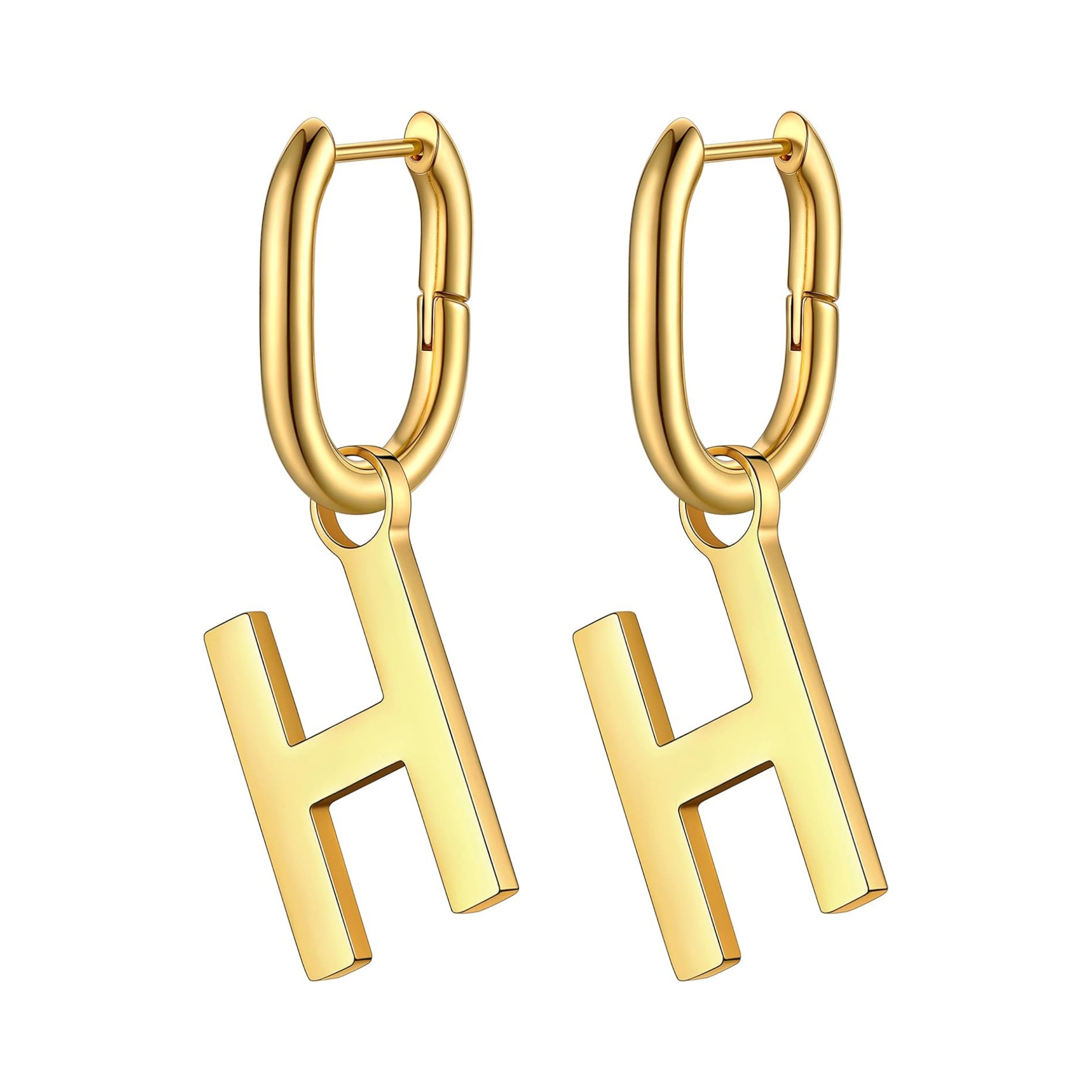 Initial Letter H Chunky U-shape Huggie Hoops Earrings