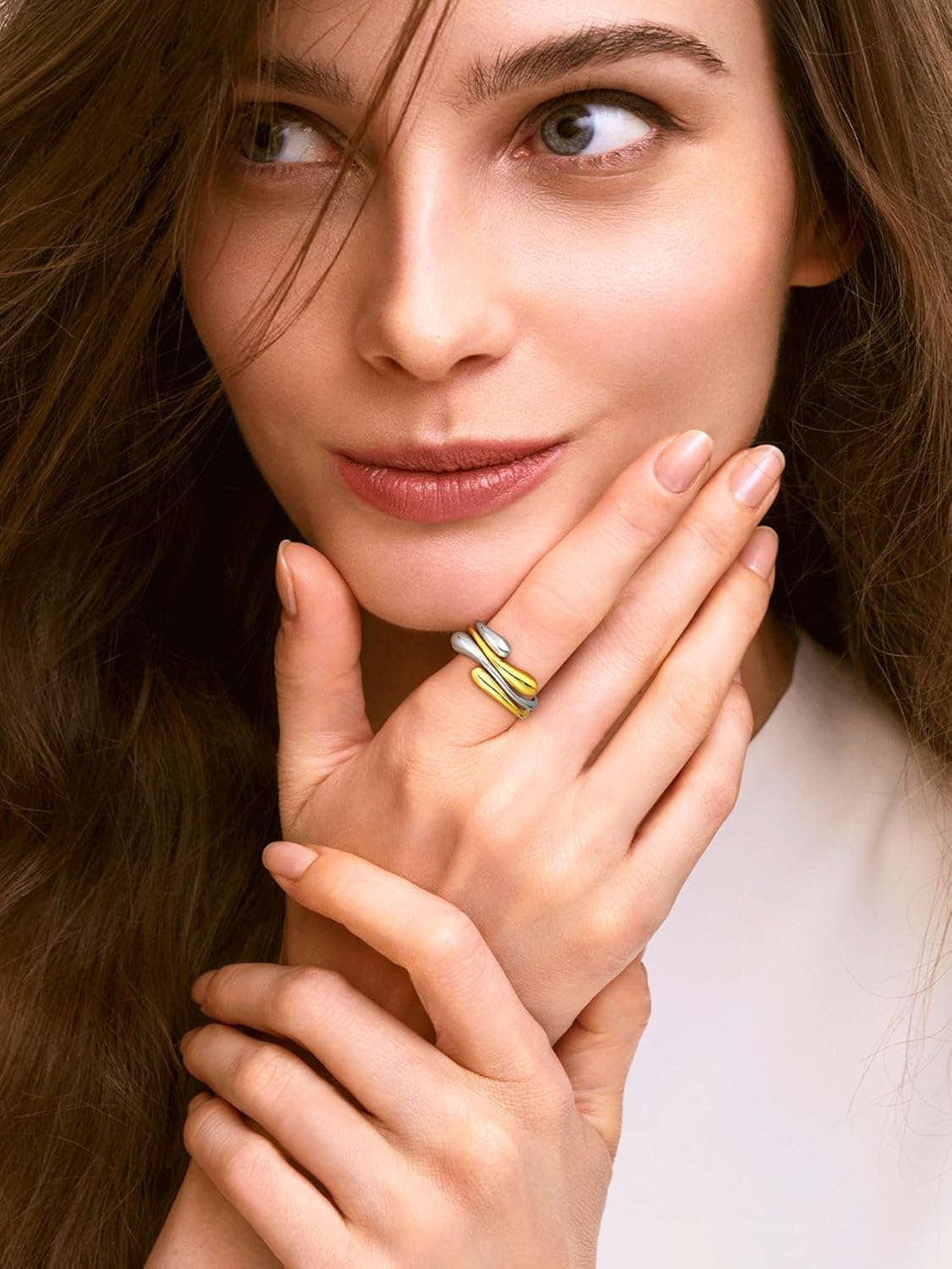 Silver Dainty Teardrop Ring Open Adjustable Band Ring