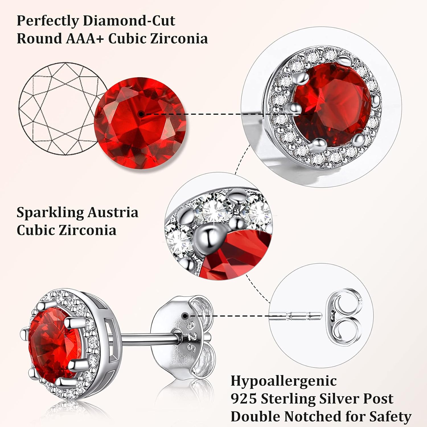 Red Ruby July Round Birthstone Stud Earrings