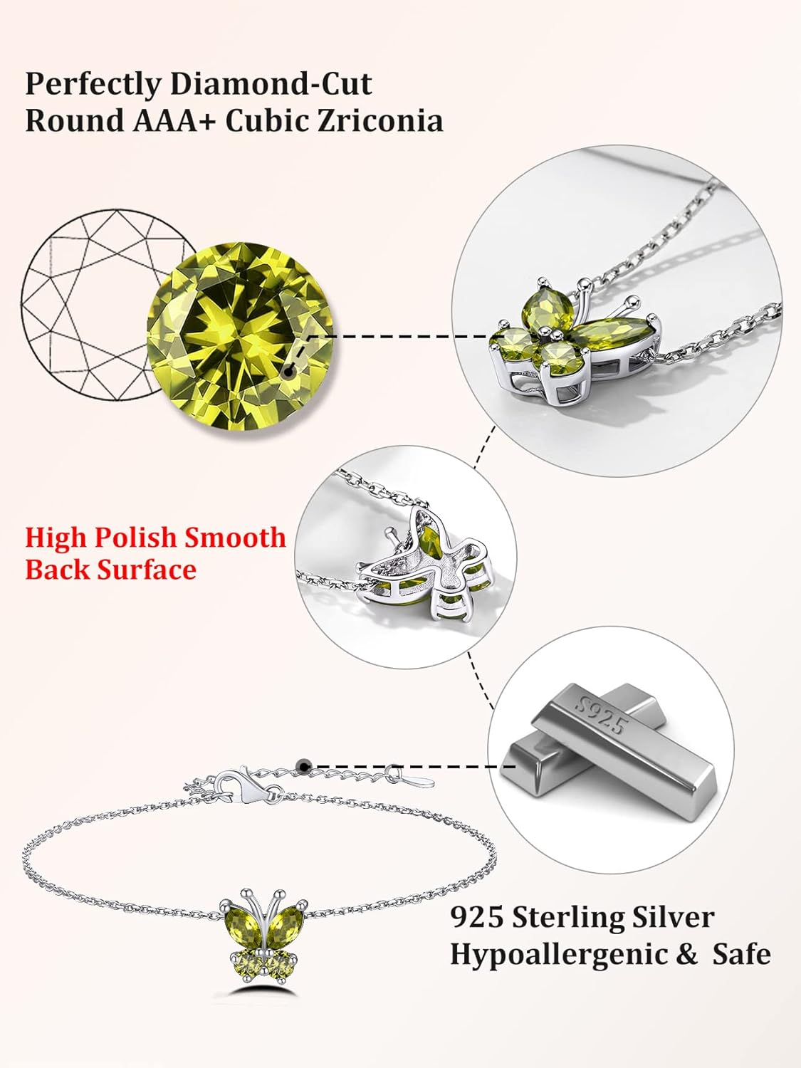 August Peridot Butterfly Birthstone Anklet