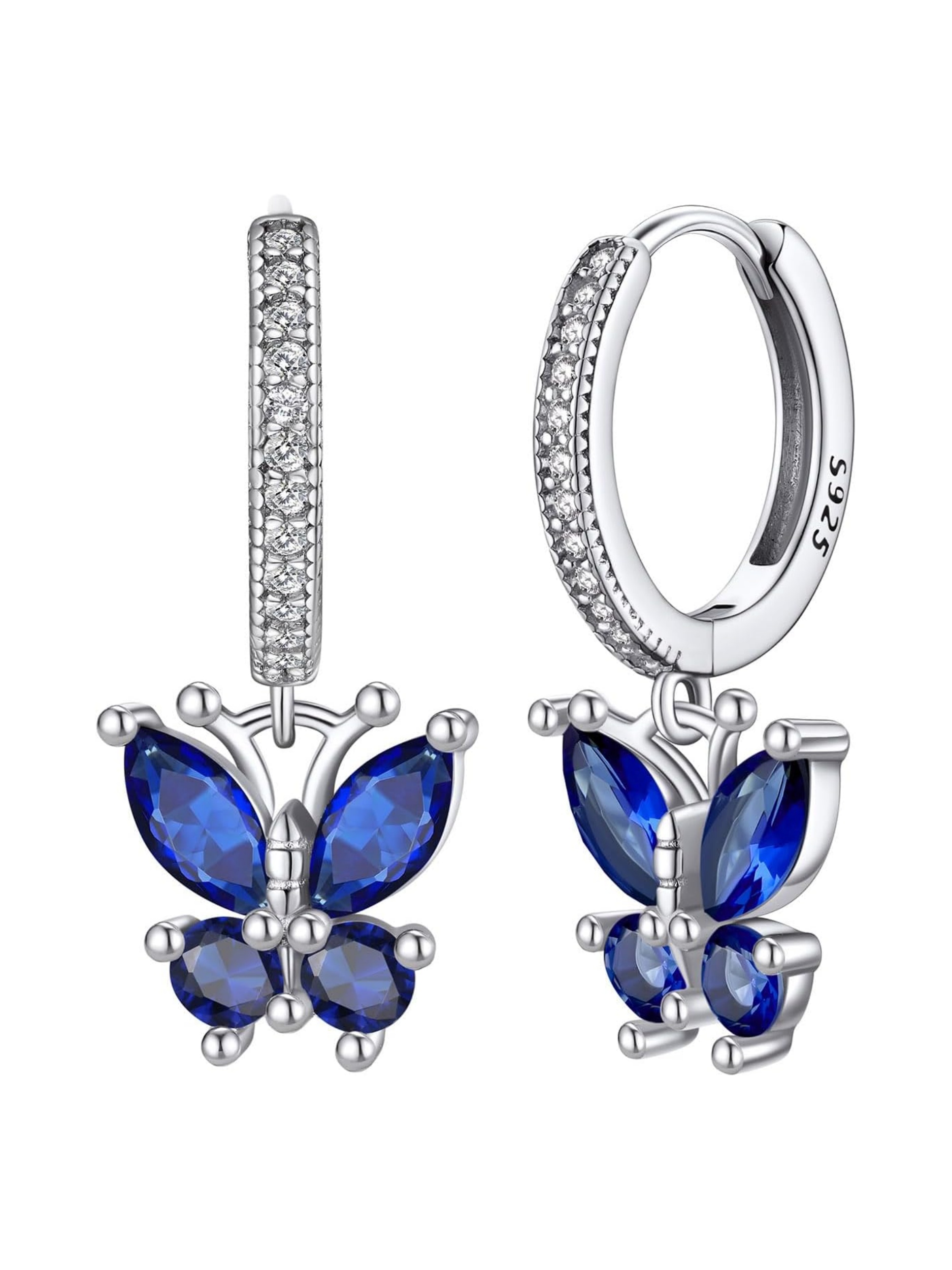 September Sapphire Dangle Butterfly Birthstone Studs Earrings