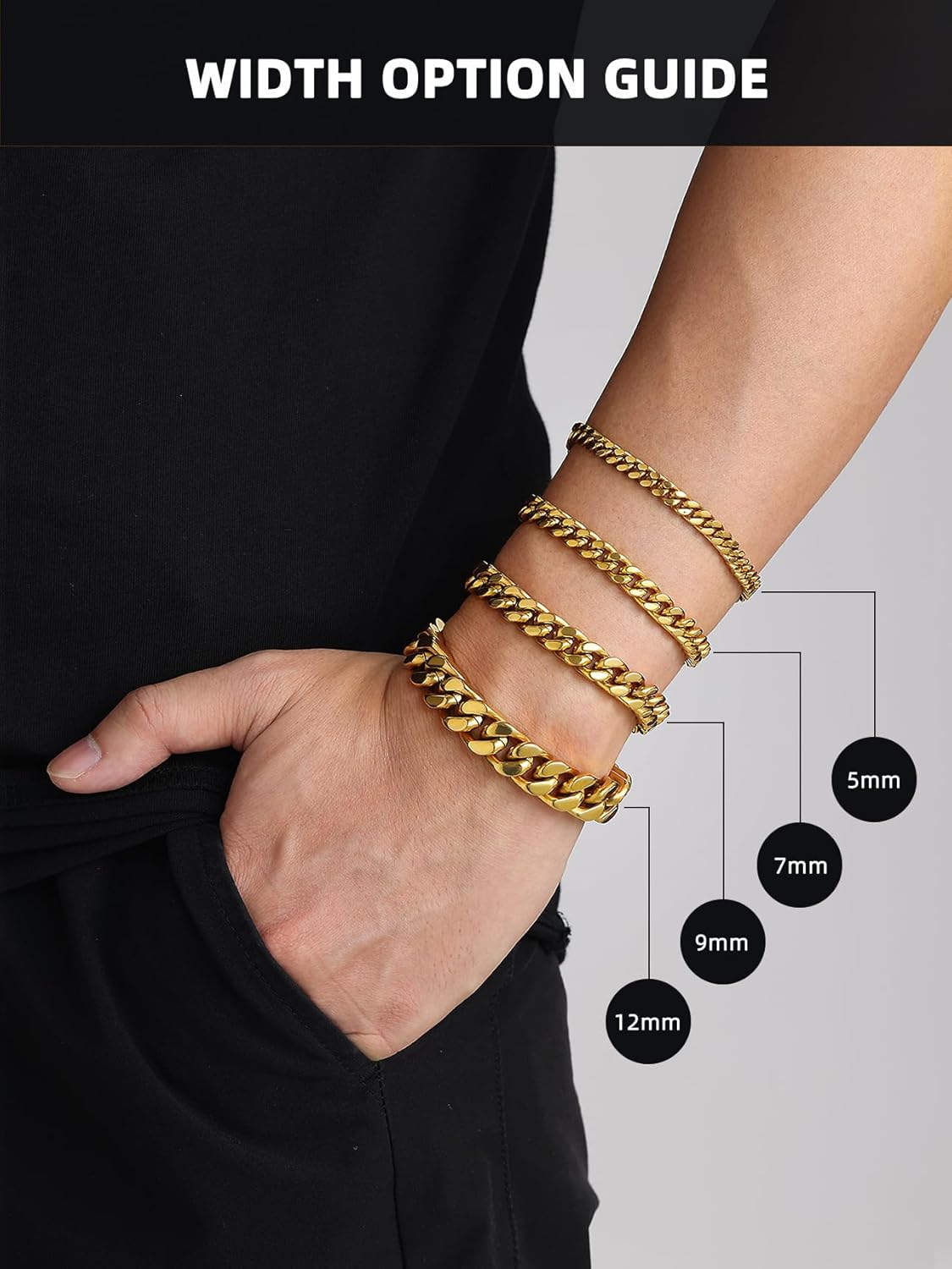 12mm Wide Thick Cuban Link Chain Bracelets