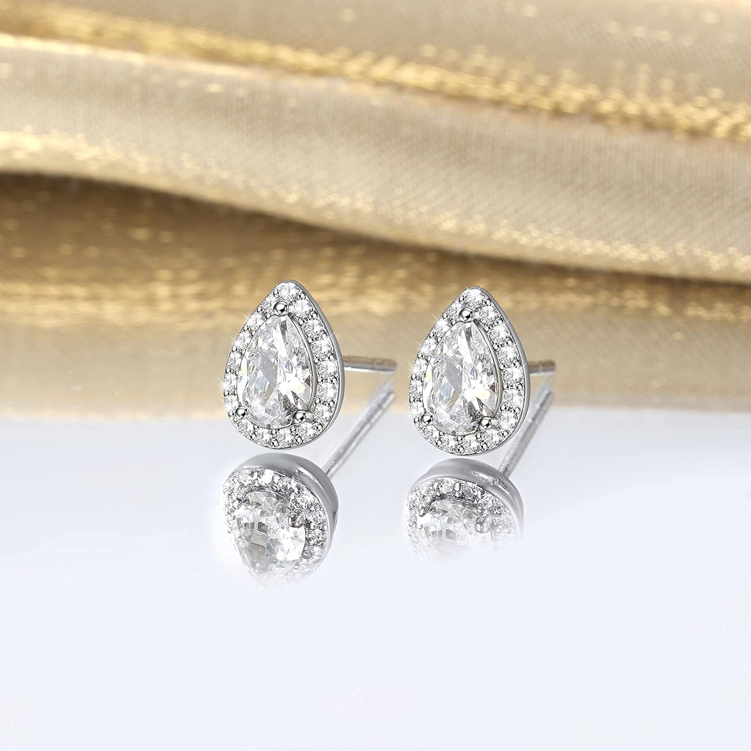 White Diamond April Birthstone Sparkling Teardrop Studs Earrings