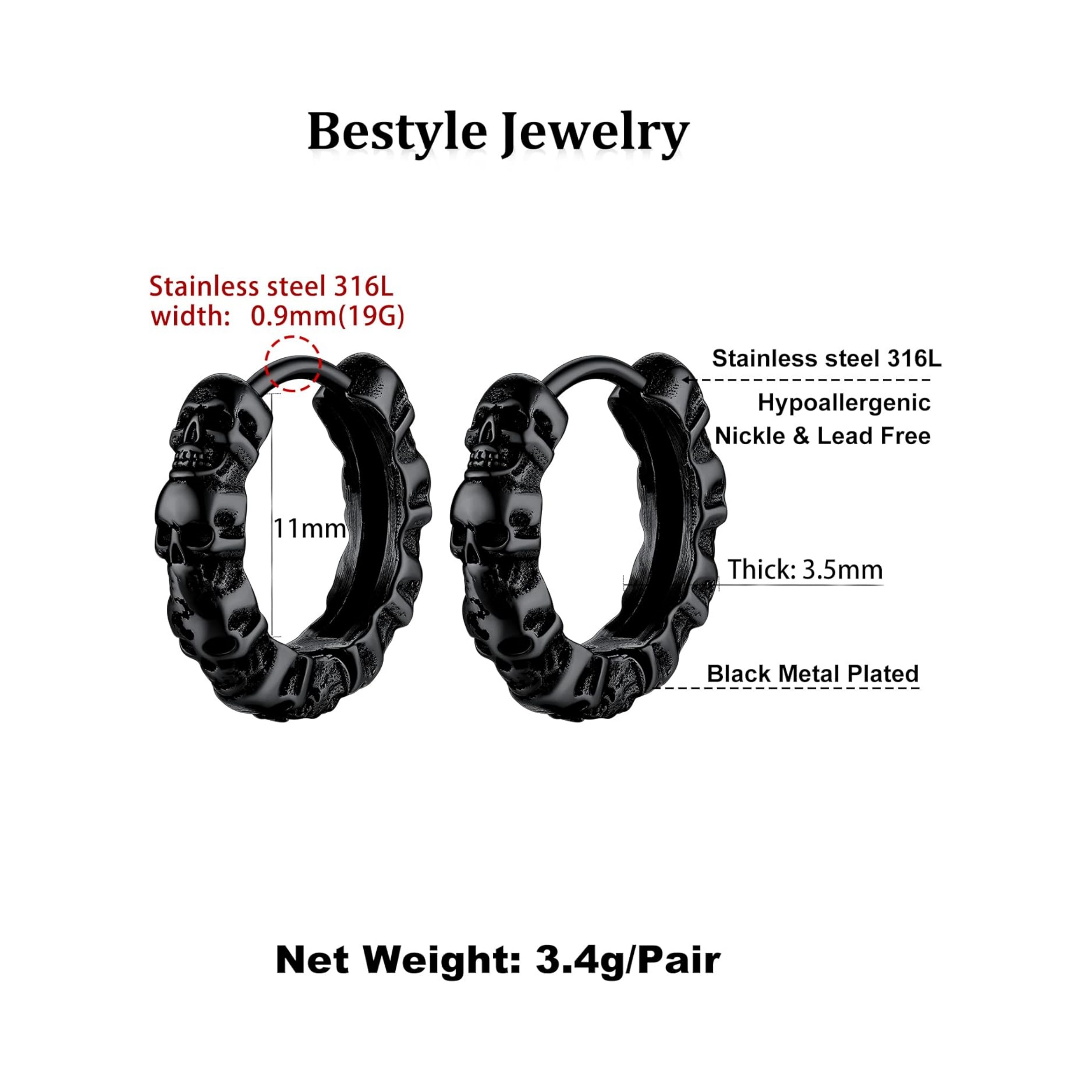 Black Skull Gothic Hoop Earrings