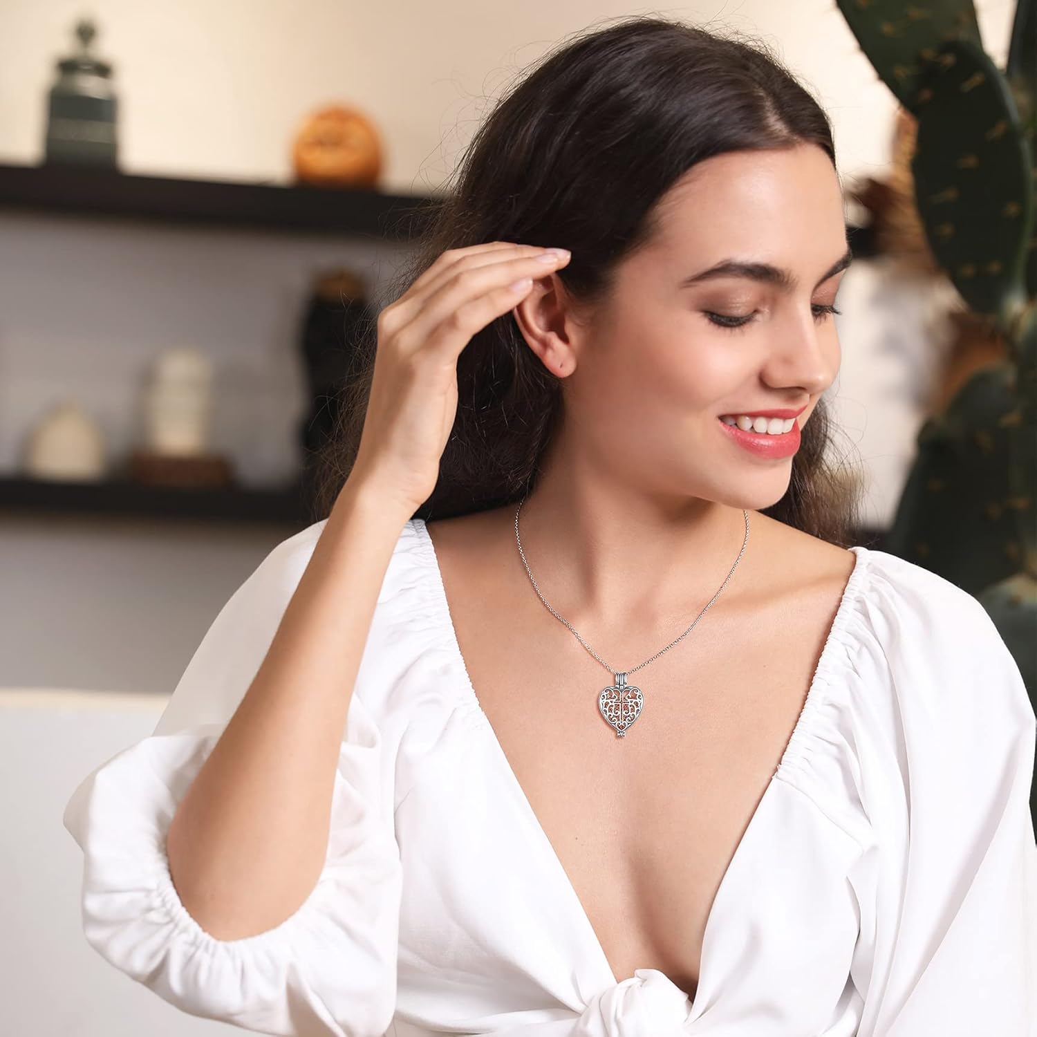 Platinum Celtic Cross Heart Locket Lava Stone Diffuser Necklaces