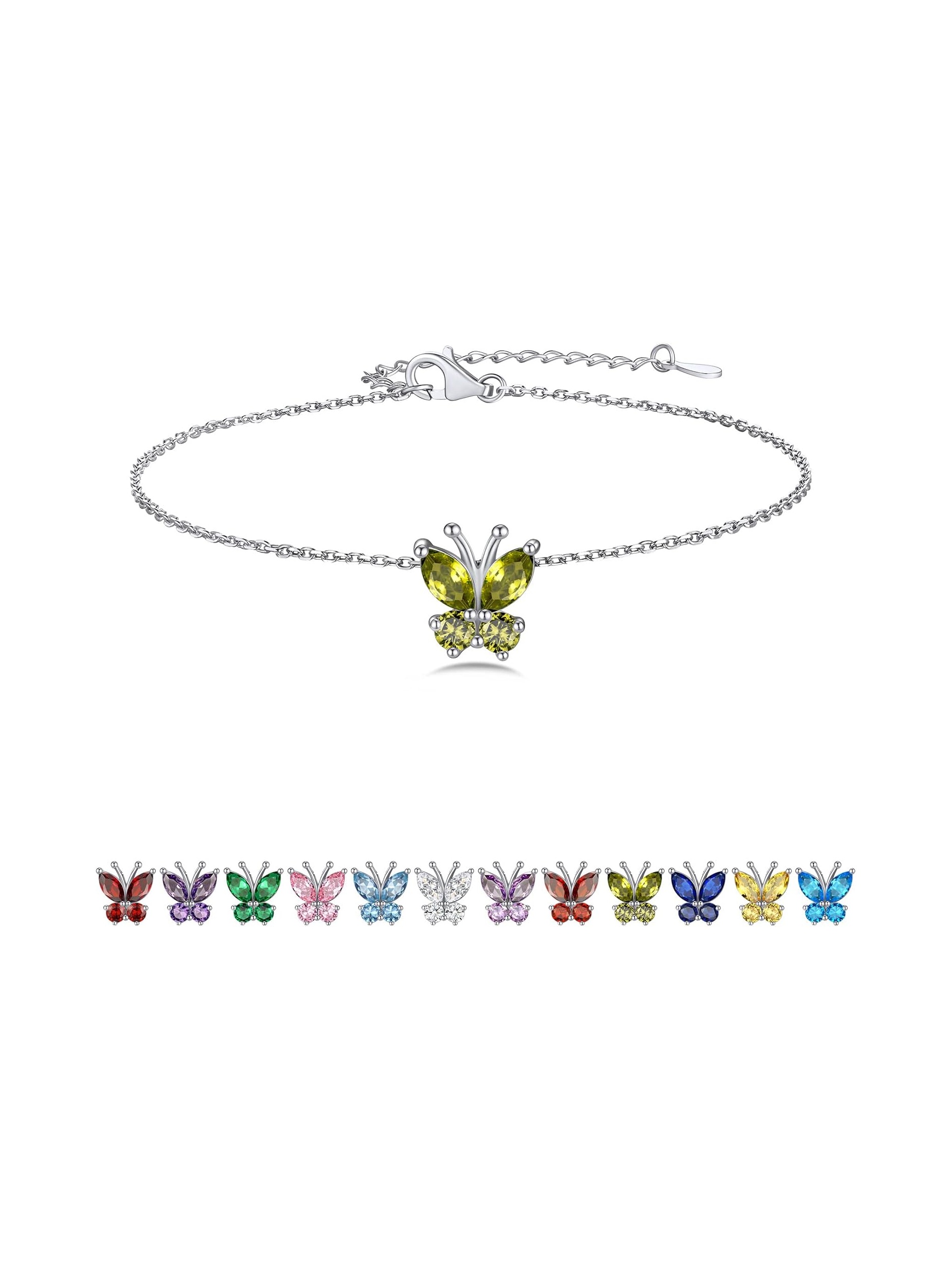 August Peridot Butterfly Birthstone Anklet