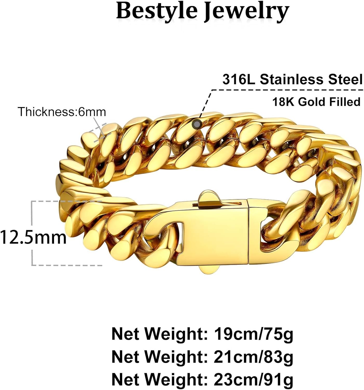 12mm Wide Thick Cuban Link Chain Bracelets