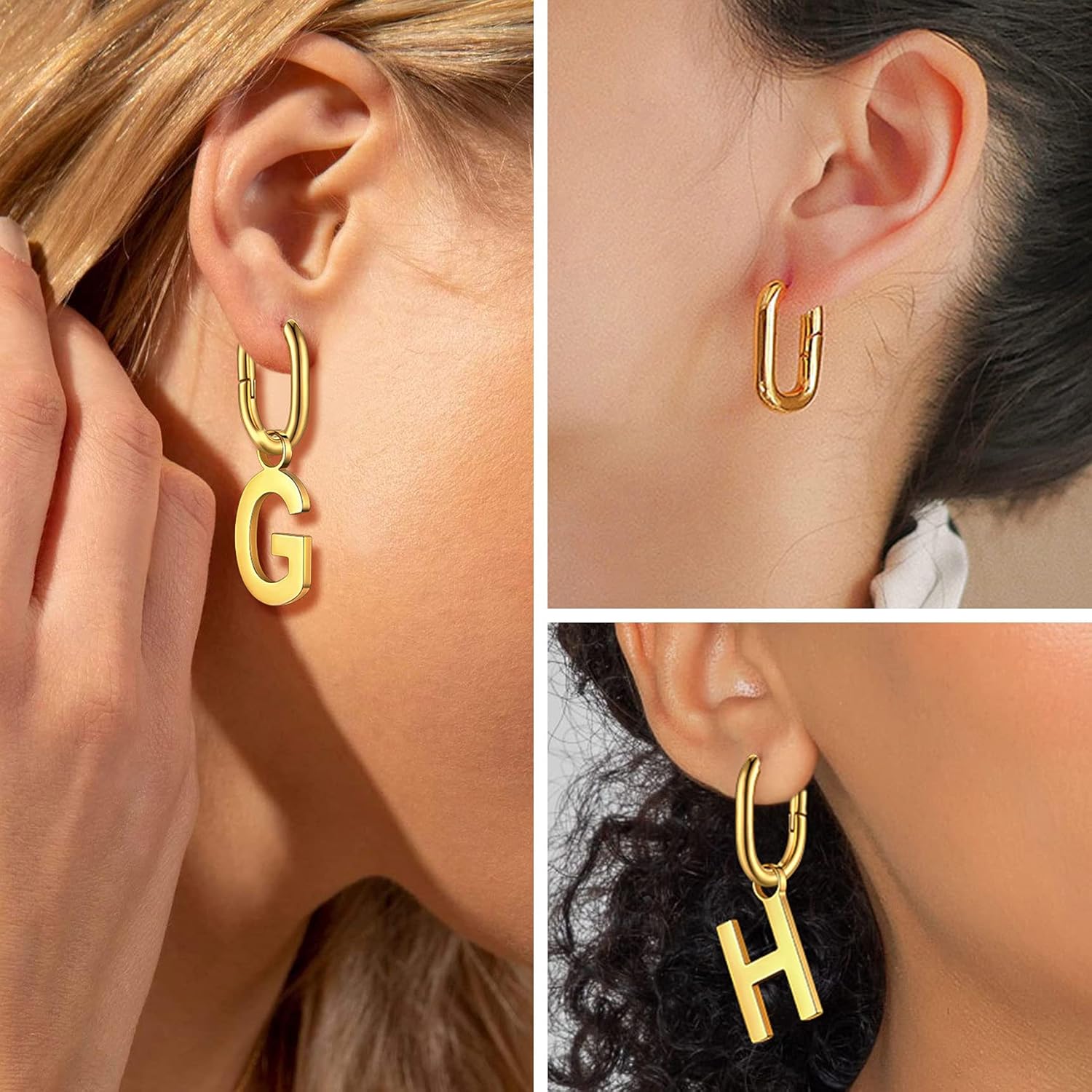 Initial Letter H Chunky U-shape Huggie Hoops Earrings