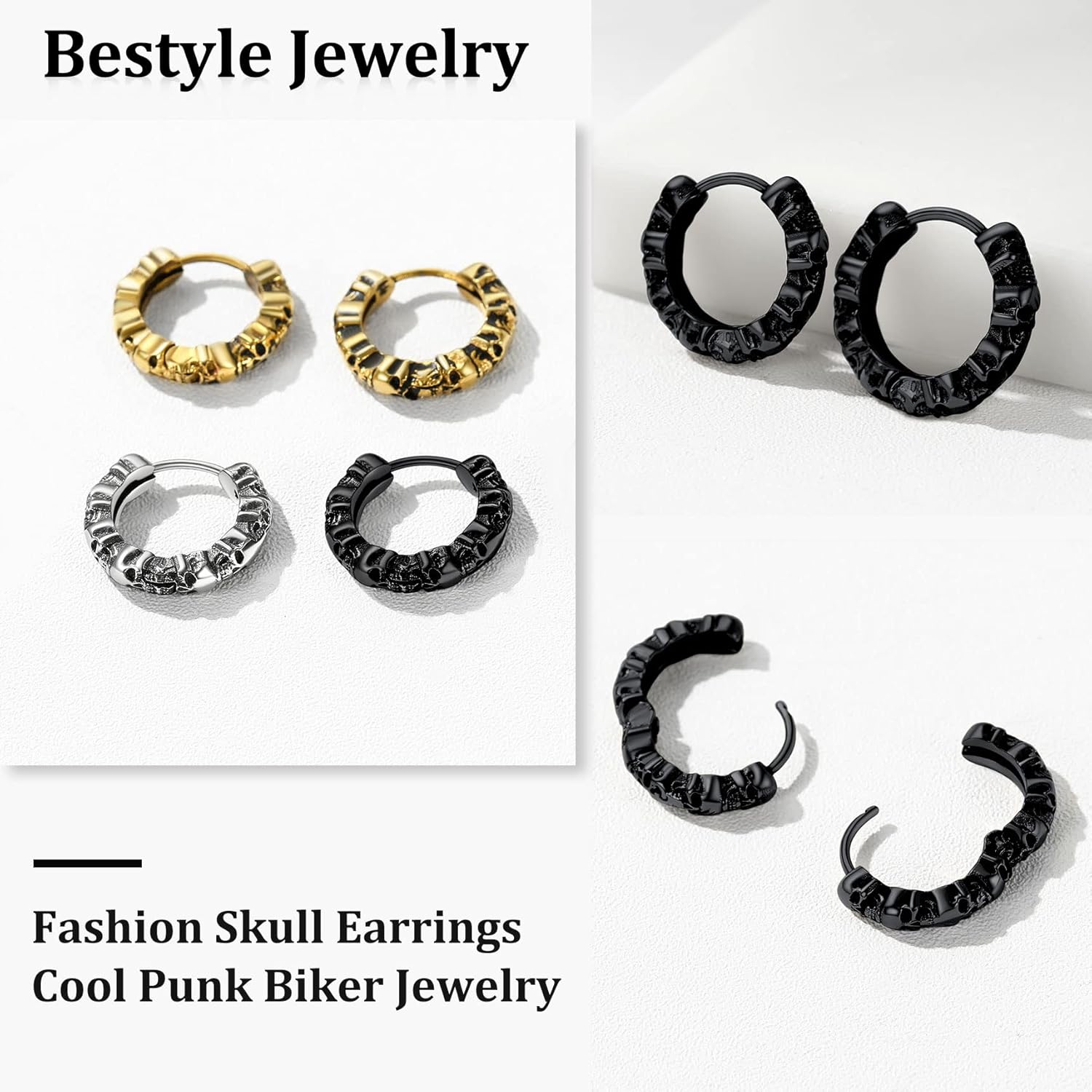 Black Skull Gothic Hoop Earrings