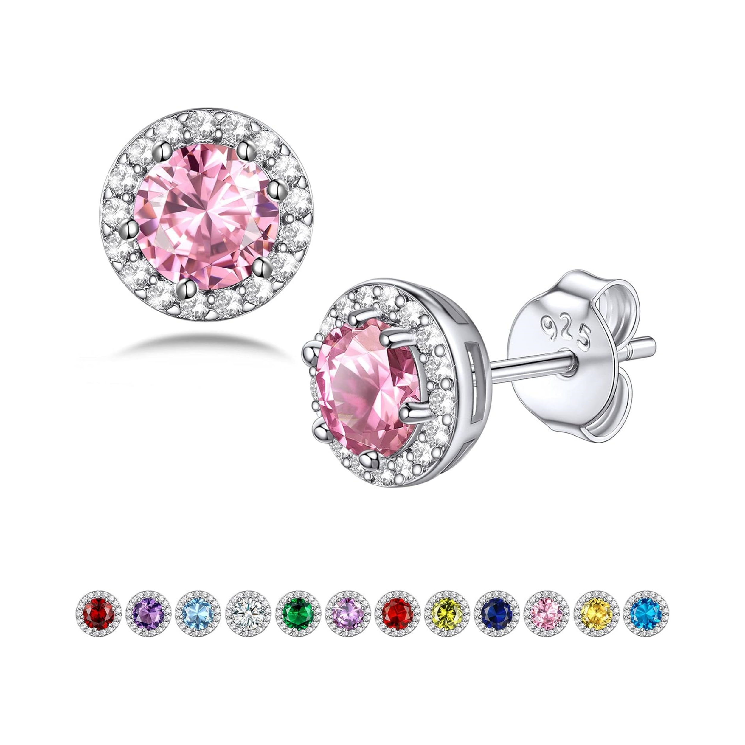 Pink Tourmaline October Round Birthstone Stud Earrings
