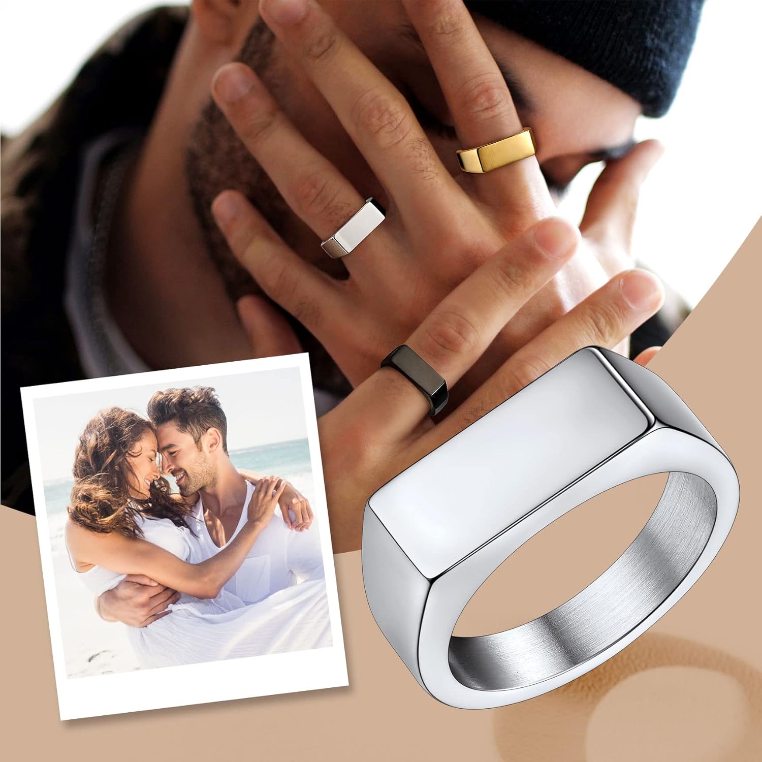 Silver Rectangle Stainless Steel Signet Ring