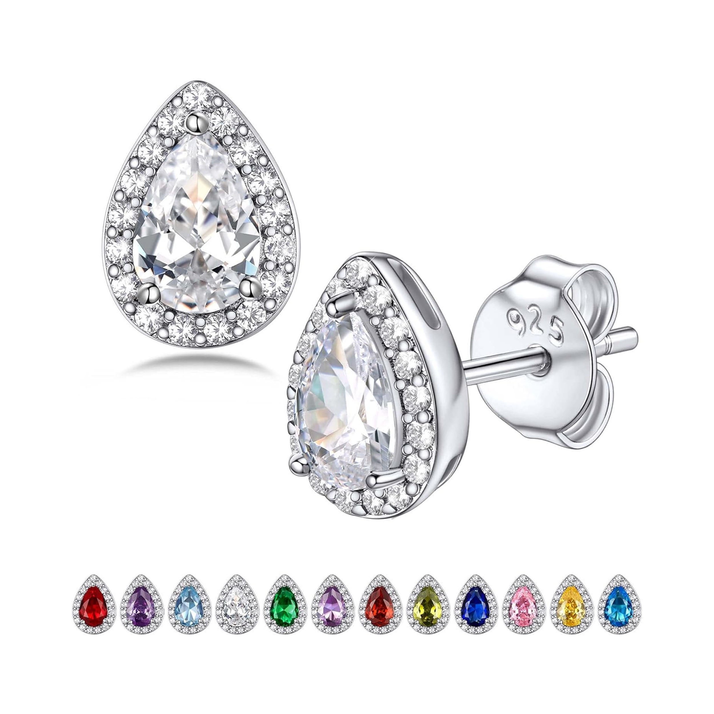 White Diamond April Birthstone Sparkling Teardrop Studs Earrings