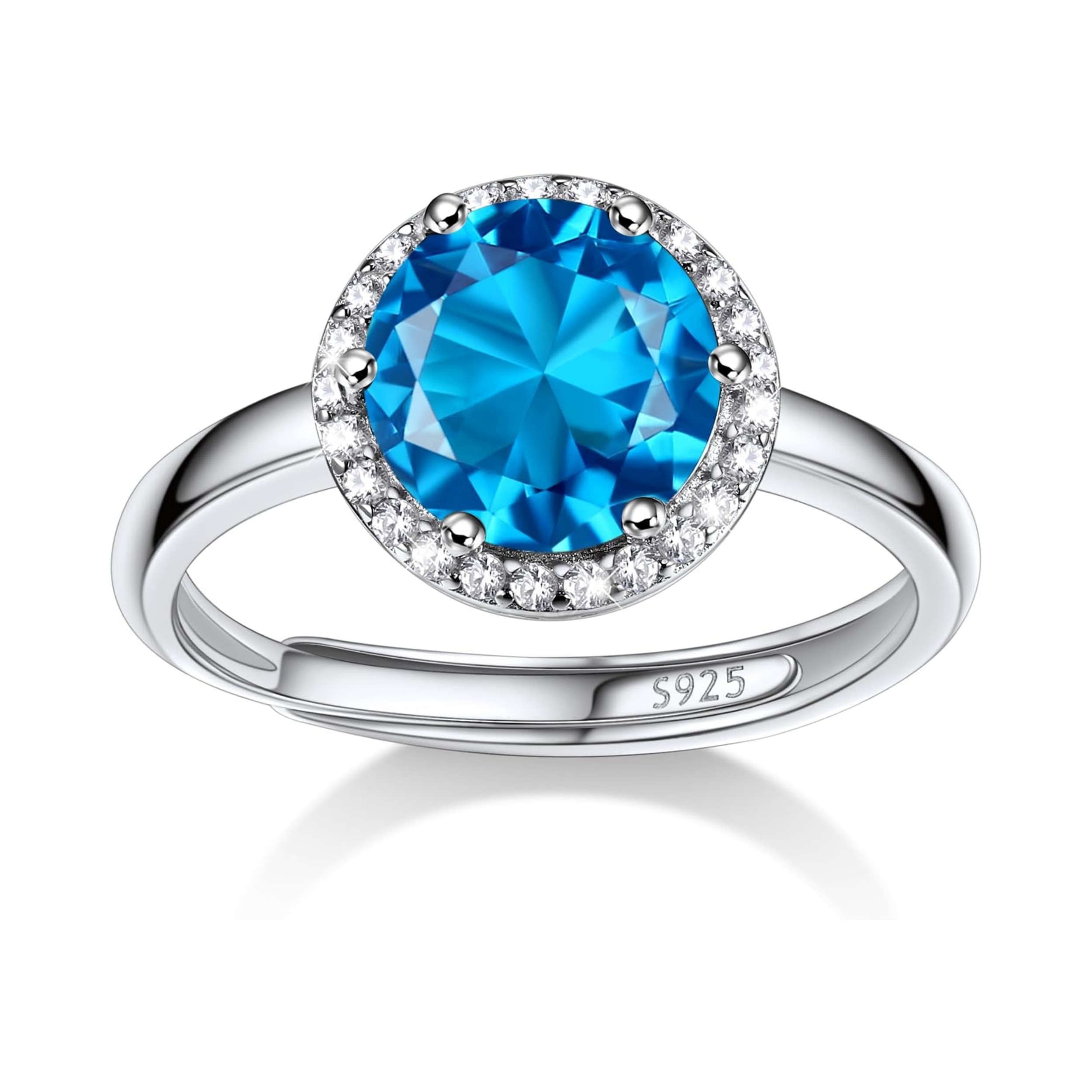 December Blue Topaz Round Diamond Open Bands Cubic Zirconia Rings