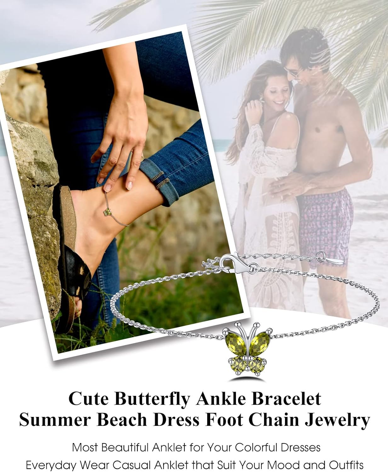 August Peridot Butterfly Birthstone Anklet