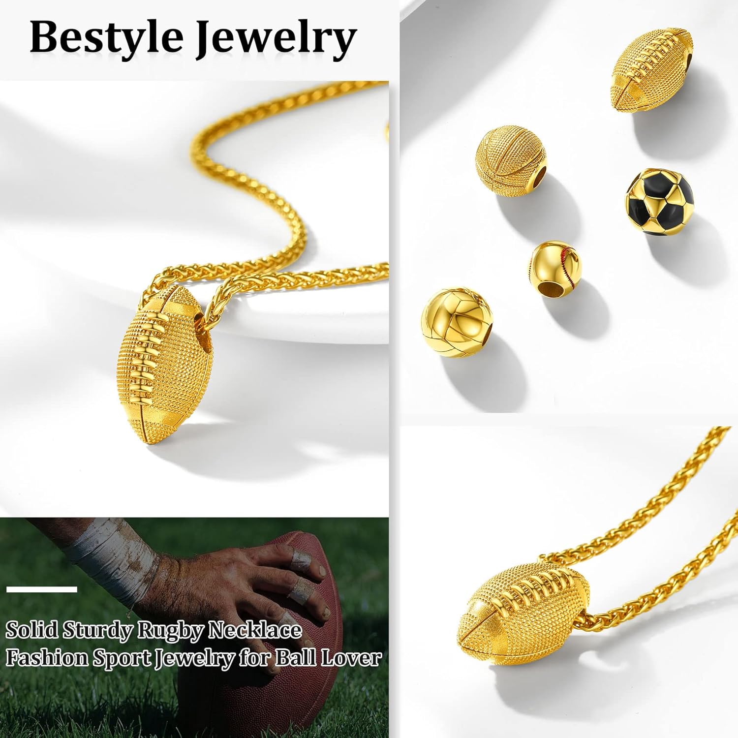 18K Gold Plated Rugby Ball Pendants Sprots Necklace