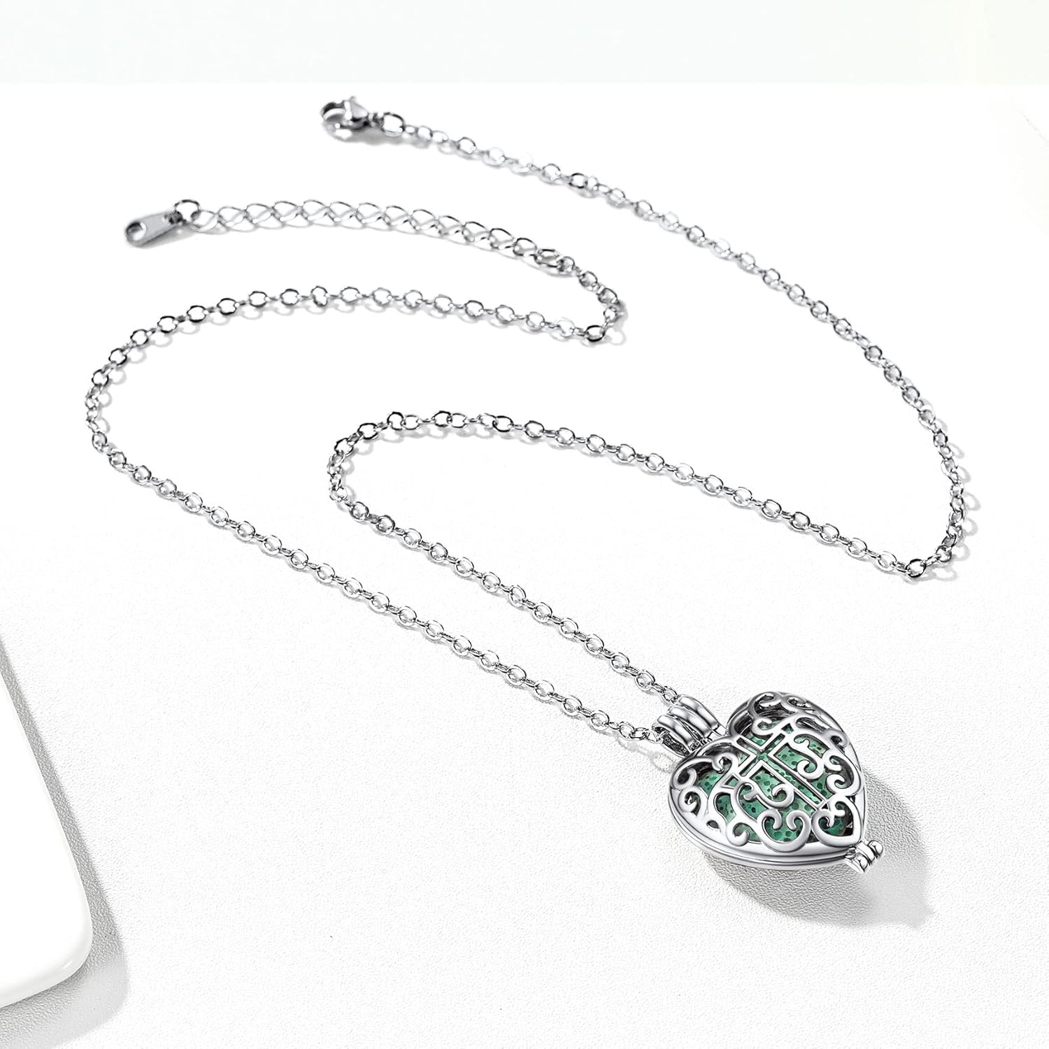 Platinum Celtic Cross Heart Locket Lava Stone Diffuser Necklaces