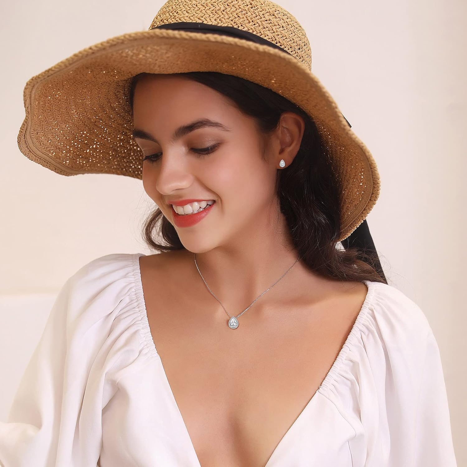 White Diamond April Birthstone Sparkling Teardrop Studs Earrings