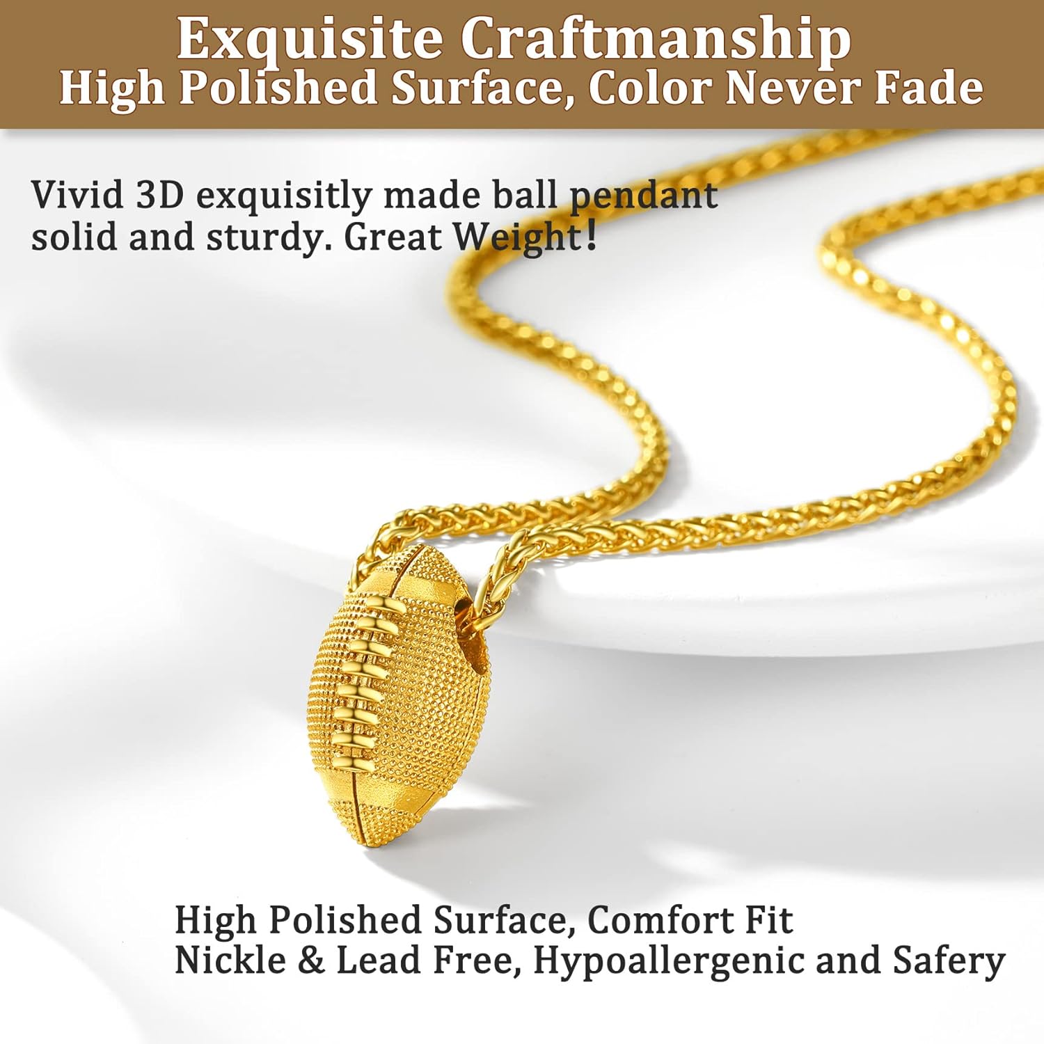 18K Gold Plated Rugby Ball Pendants Sprots Necklace