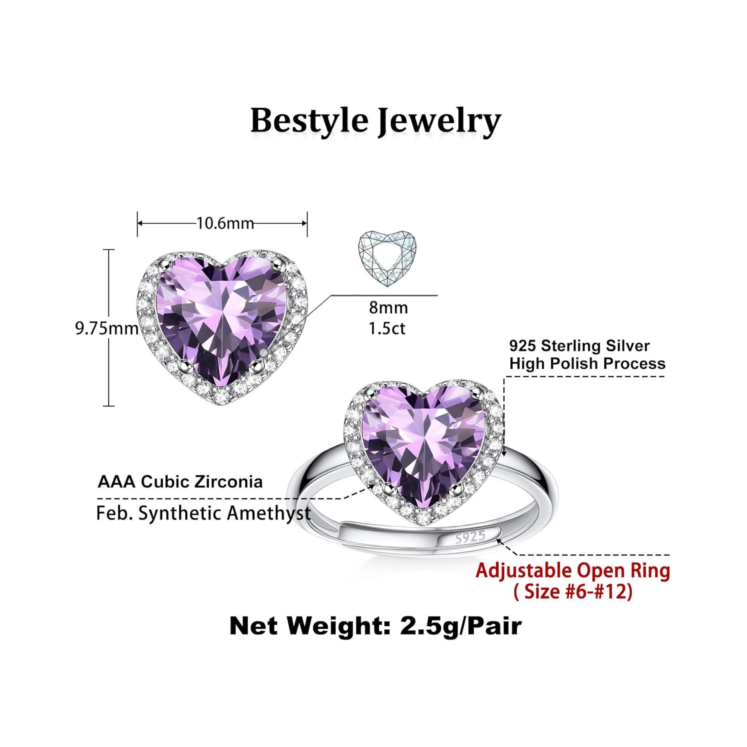 February Amethyst Heart Ring