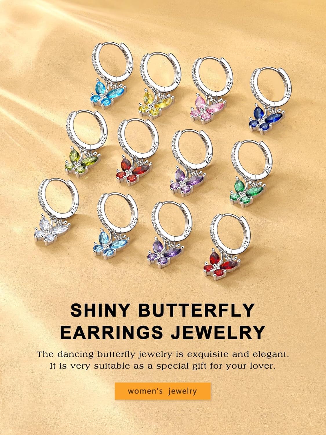 September Sapphire Dangle Butterfly Birthstone Studs Earrings