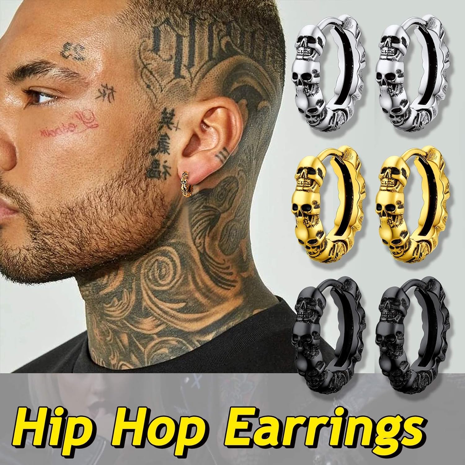 Black Skull Gothic Hoop Earrings
