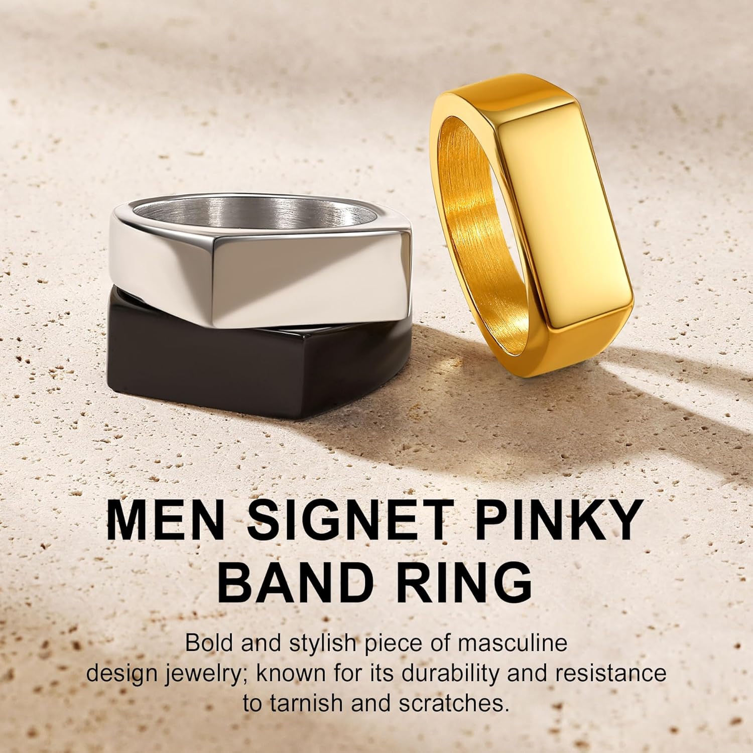 Silver Rectangle Stainless Steel Signet Ring