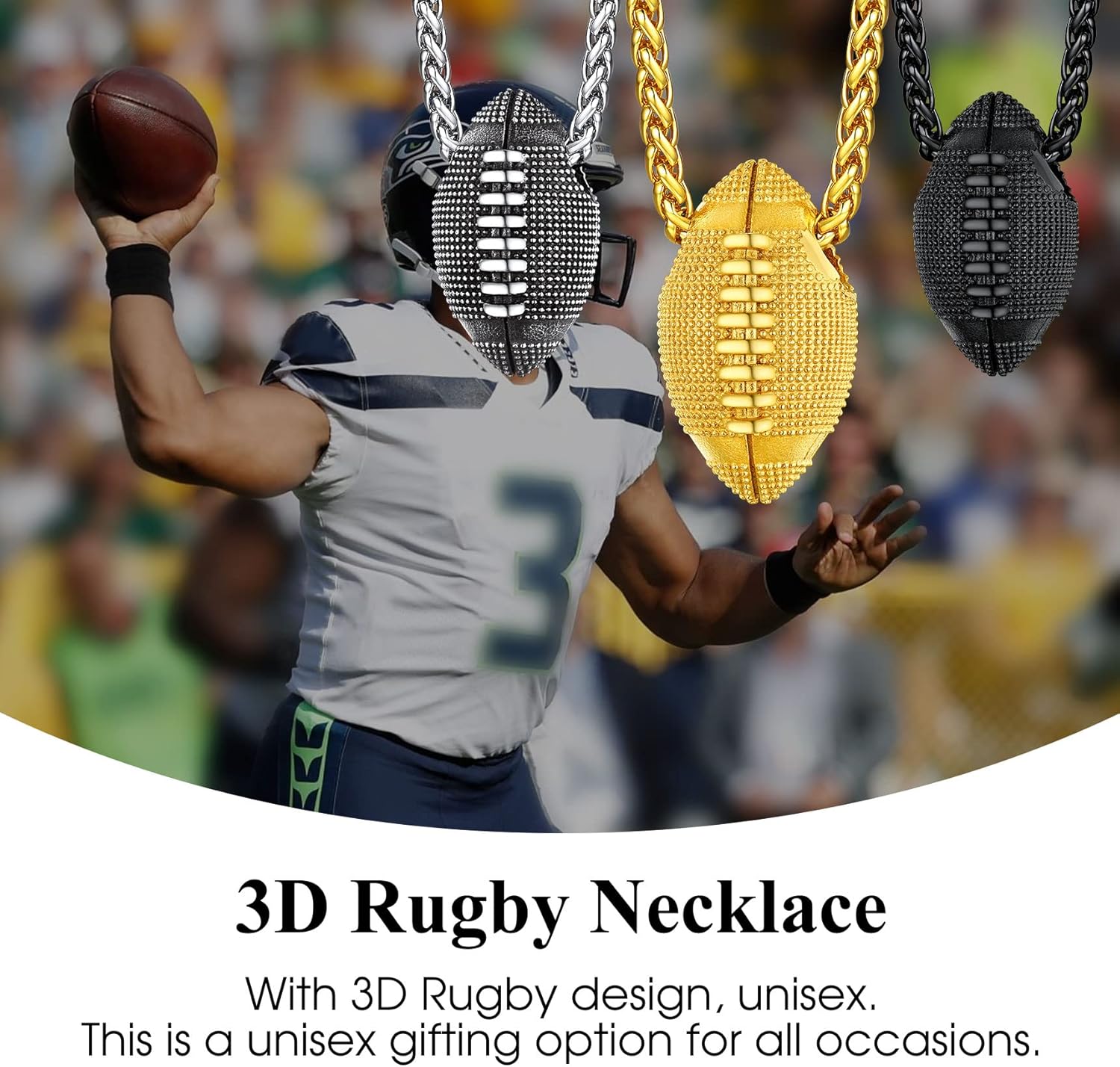 18K Gold Plated Rugby Ball Pendants Sprots Necklace