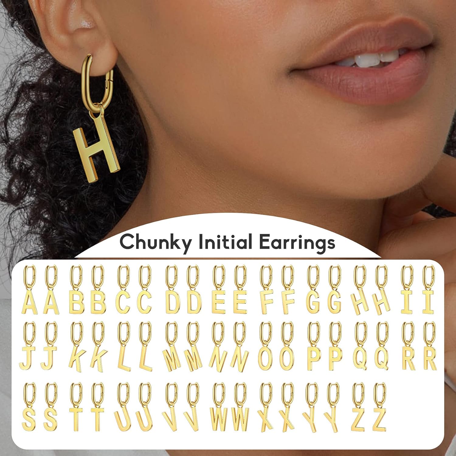 Initial Letter H Chunky U-shape Huggie Hoops Earrings