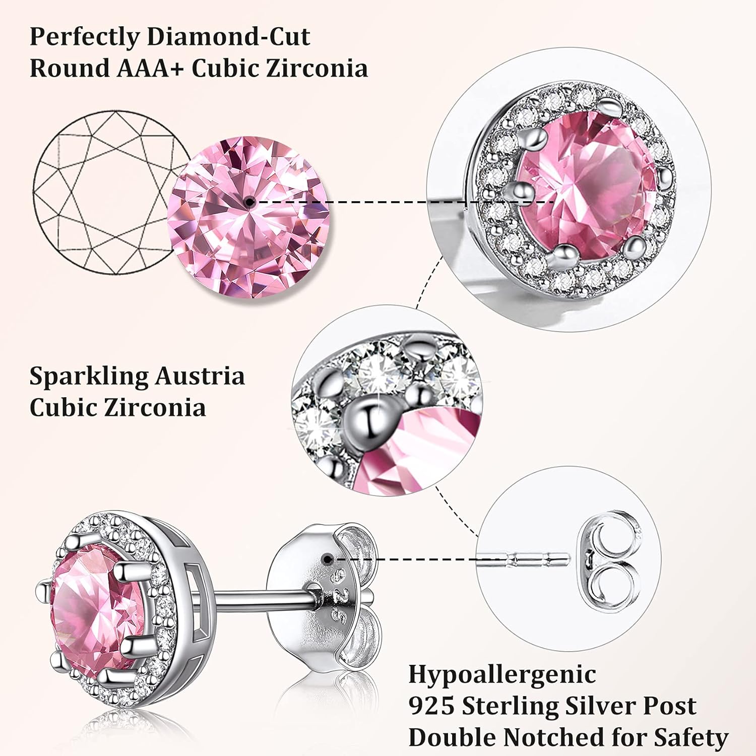 Pink Tourmaline October Round Birthstone Stud Earrings