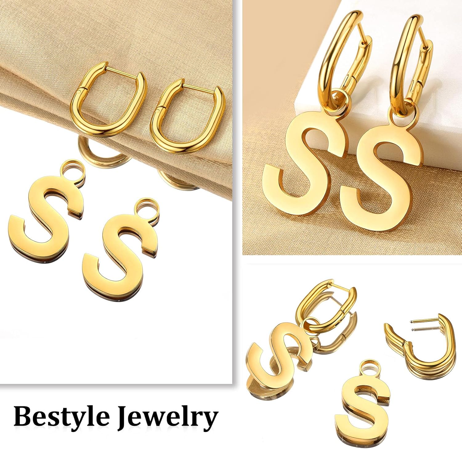 Initial Letter H Chunky U-shape Huggie Hoops Earrings