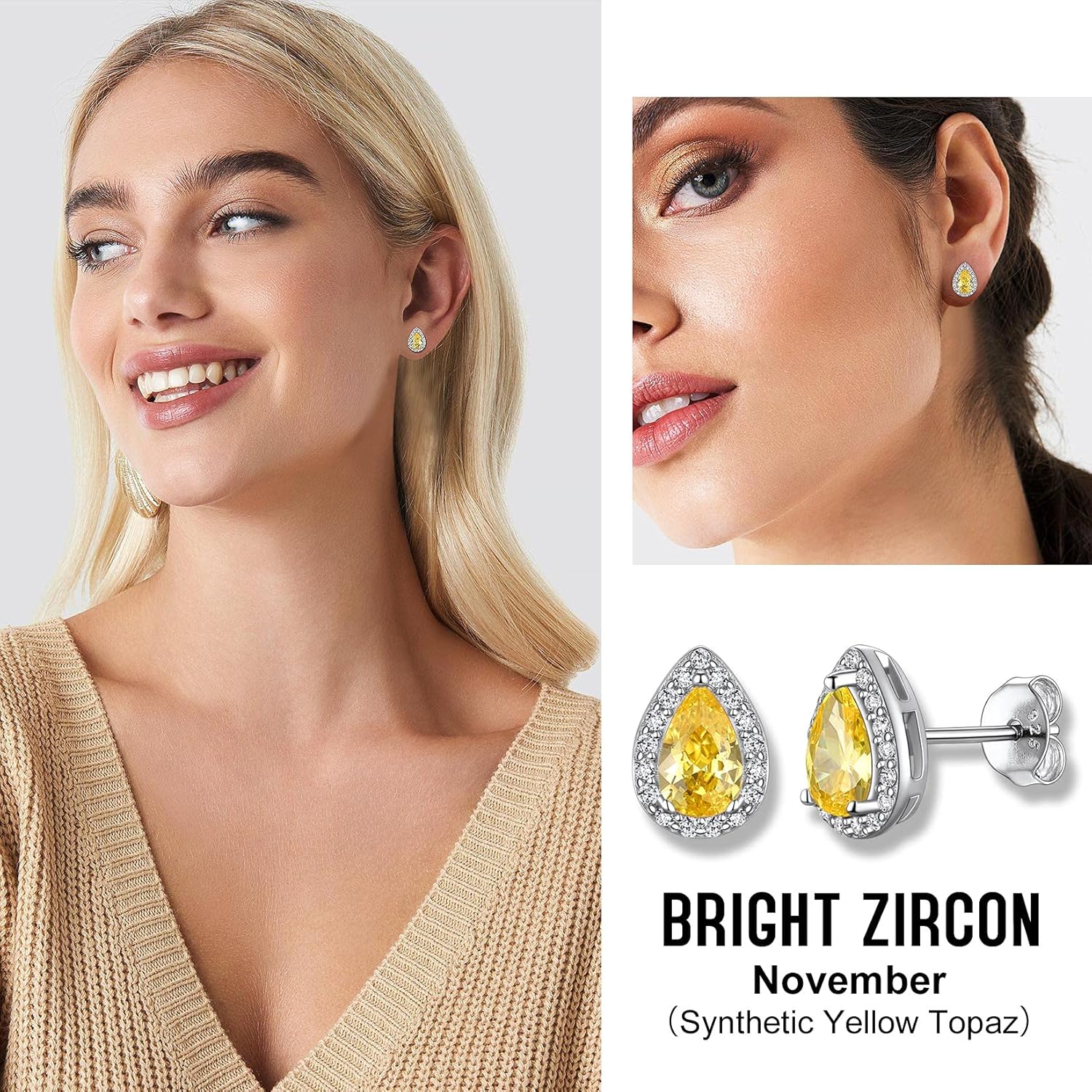 Yellow Topaz November Teardrop Birthstone Stud Earrings