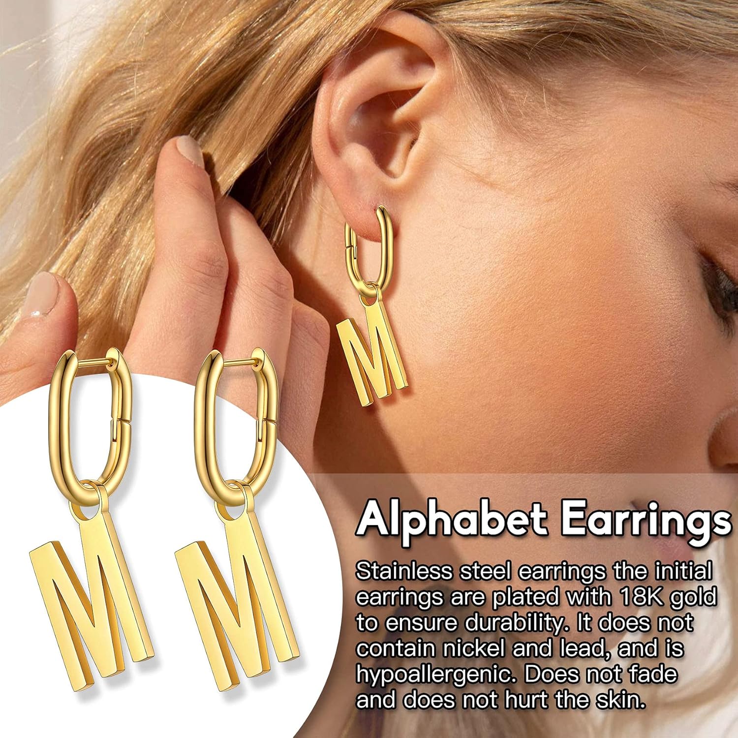 Initial Letter H Chunky U-shape Huggie Hoops Earrings