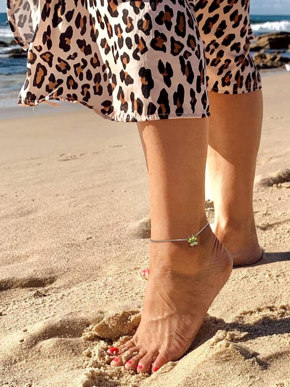 August Peridot Butterfly Birthstone Anklet